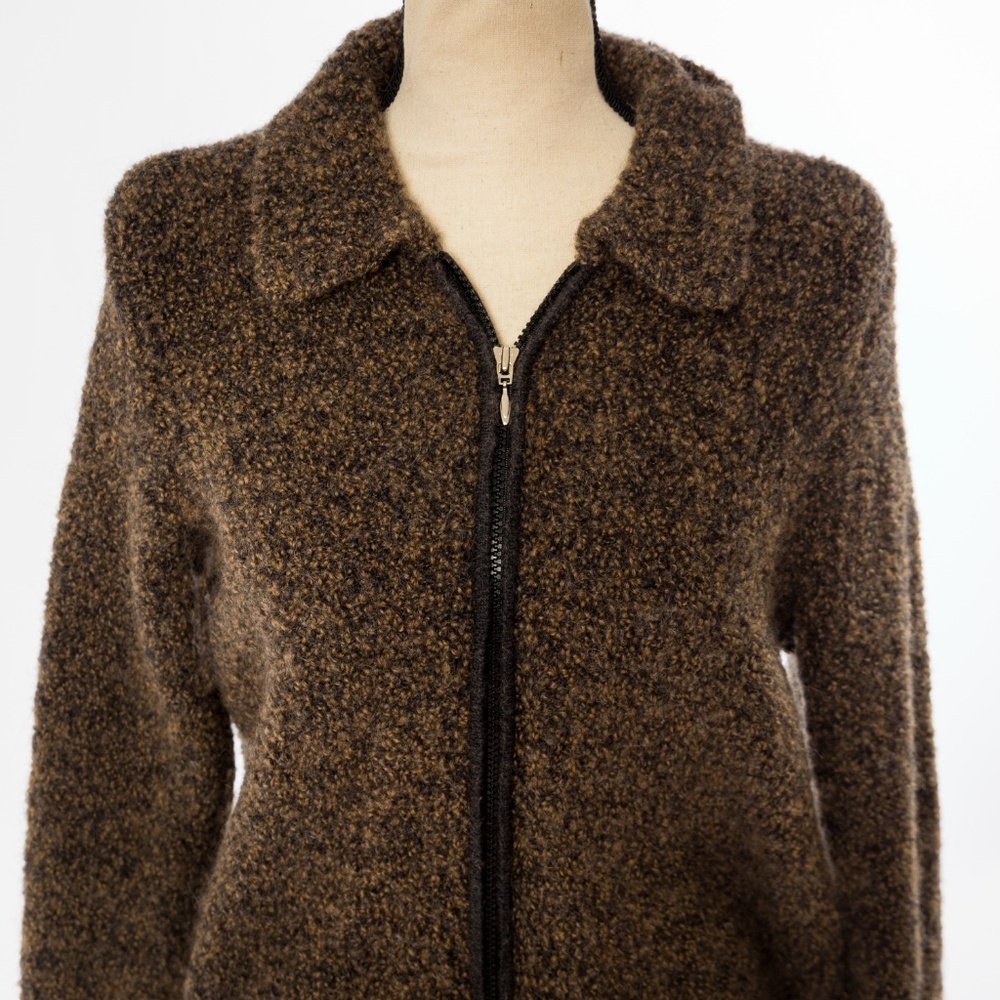 Italian made wool boucle knit cardigan sweater brown & black Talbots M